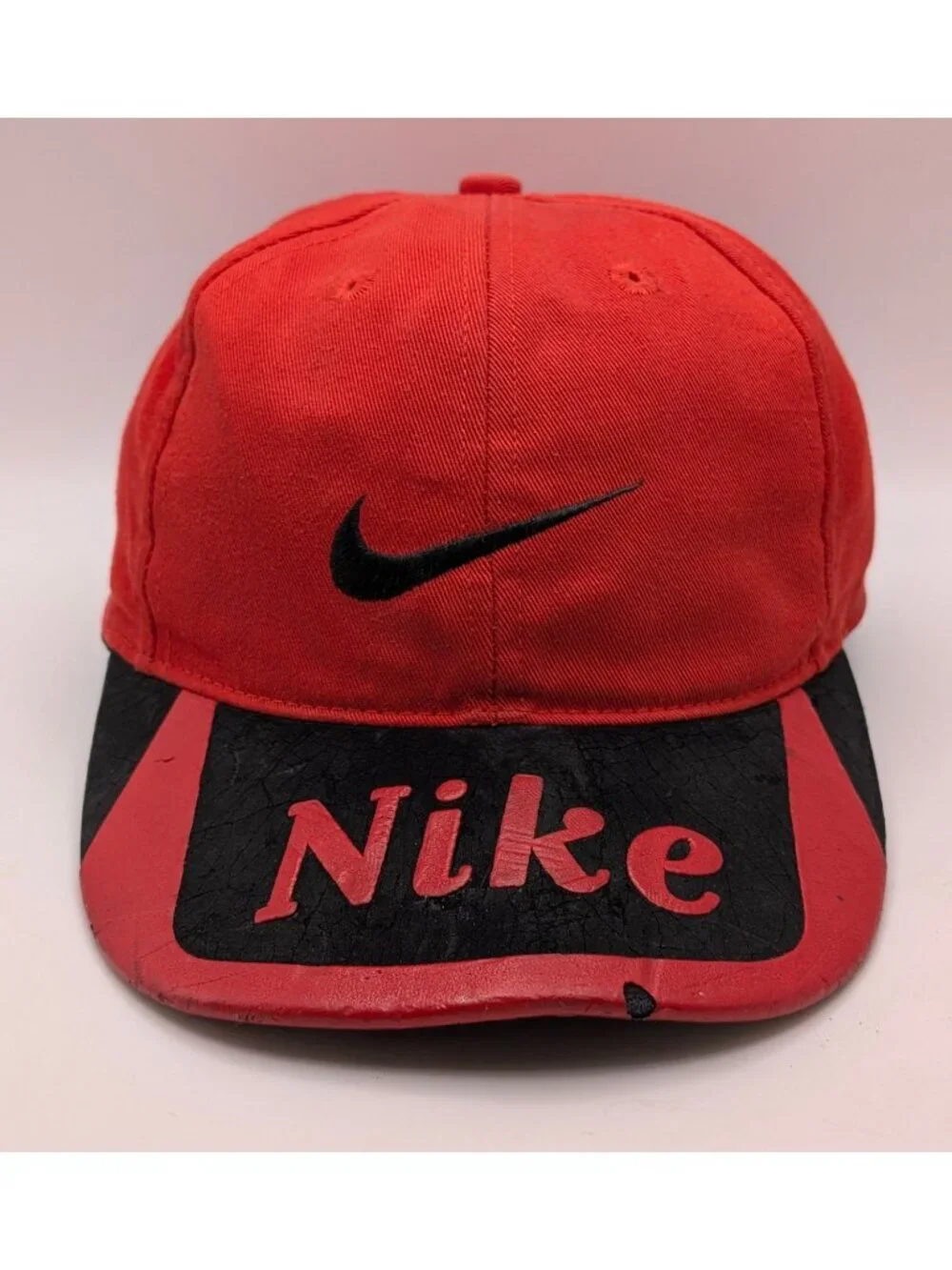 Vintage Nike Hat Cap Snapback Youth Black Red Center Swoosh 90s Y2K Retro Kids - Picture 2 of 7